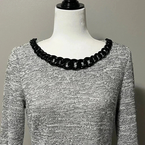 Karl Lagerfeld Paris Tweed Peplum Sleeve Midi Dress - Picture 3 of 10